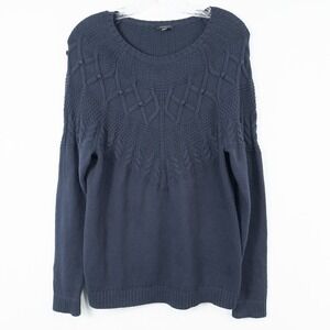 Talbots Yoke Stitch Cotton Silk Blend Sweater Size Medium Navy Blue Bobble Knit